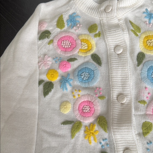 Vintage Floral Embroidered Women's Cardigan - Cream - Picture 3 of 3